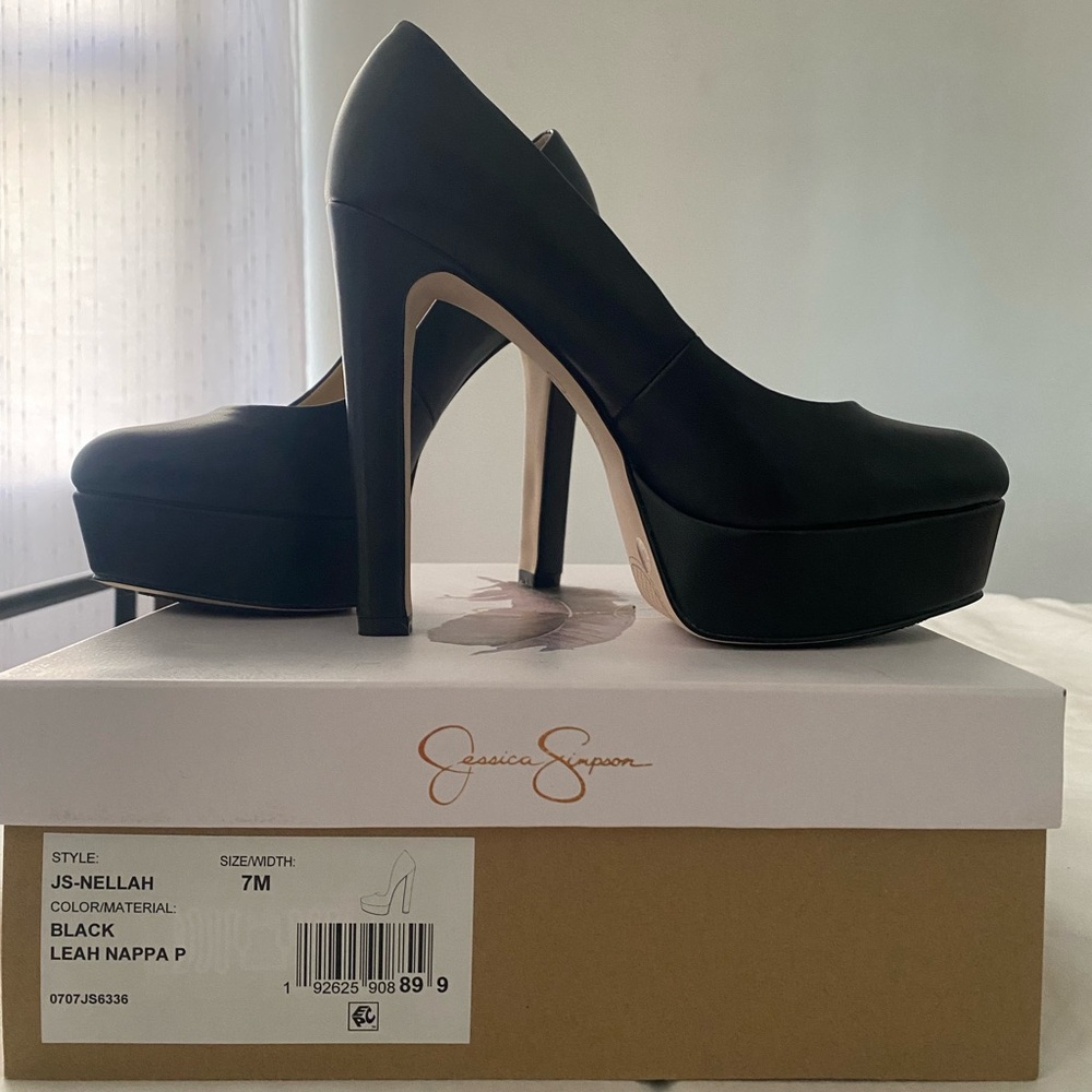 Jessica Simpson Faux Leather Nellah Black Platform Pumps